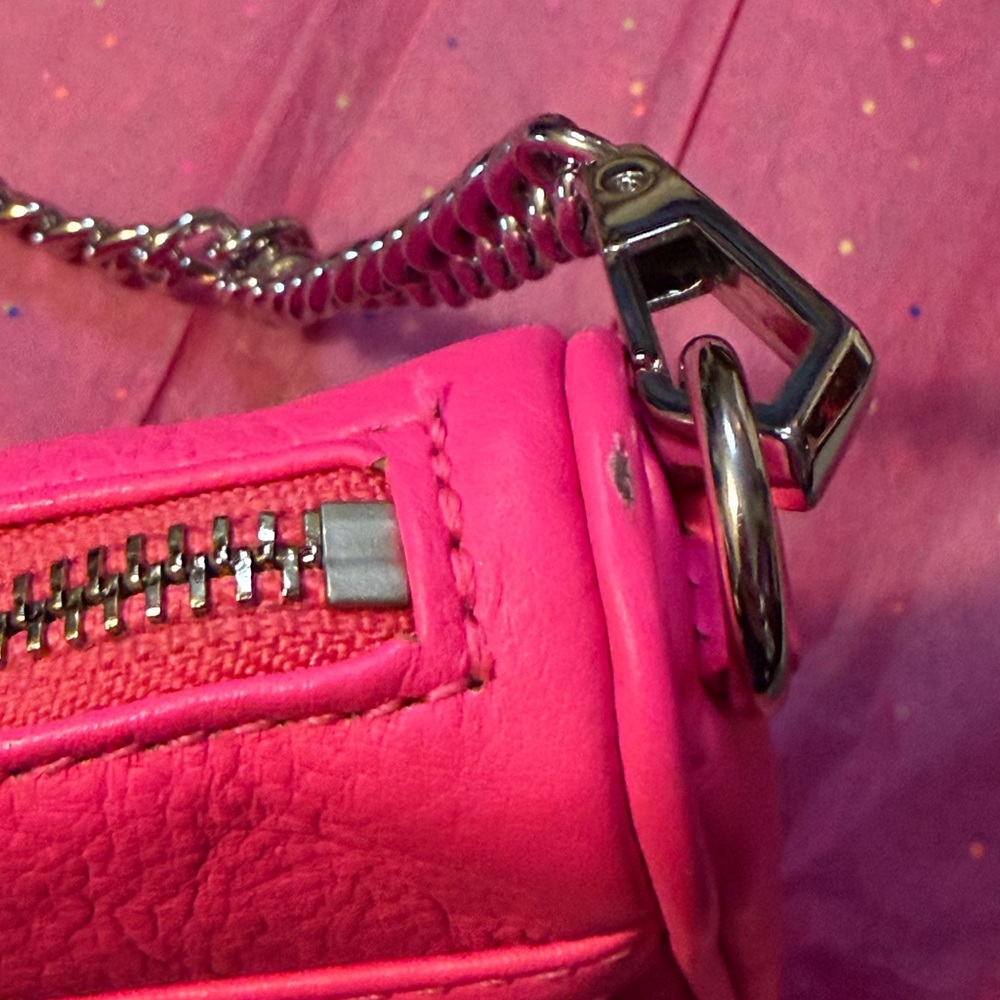 Rebecca Minkoff Mini M.A.C Electric Pink Leather Crossbody Bag Purse Chain Strap - Picture 11 of 17